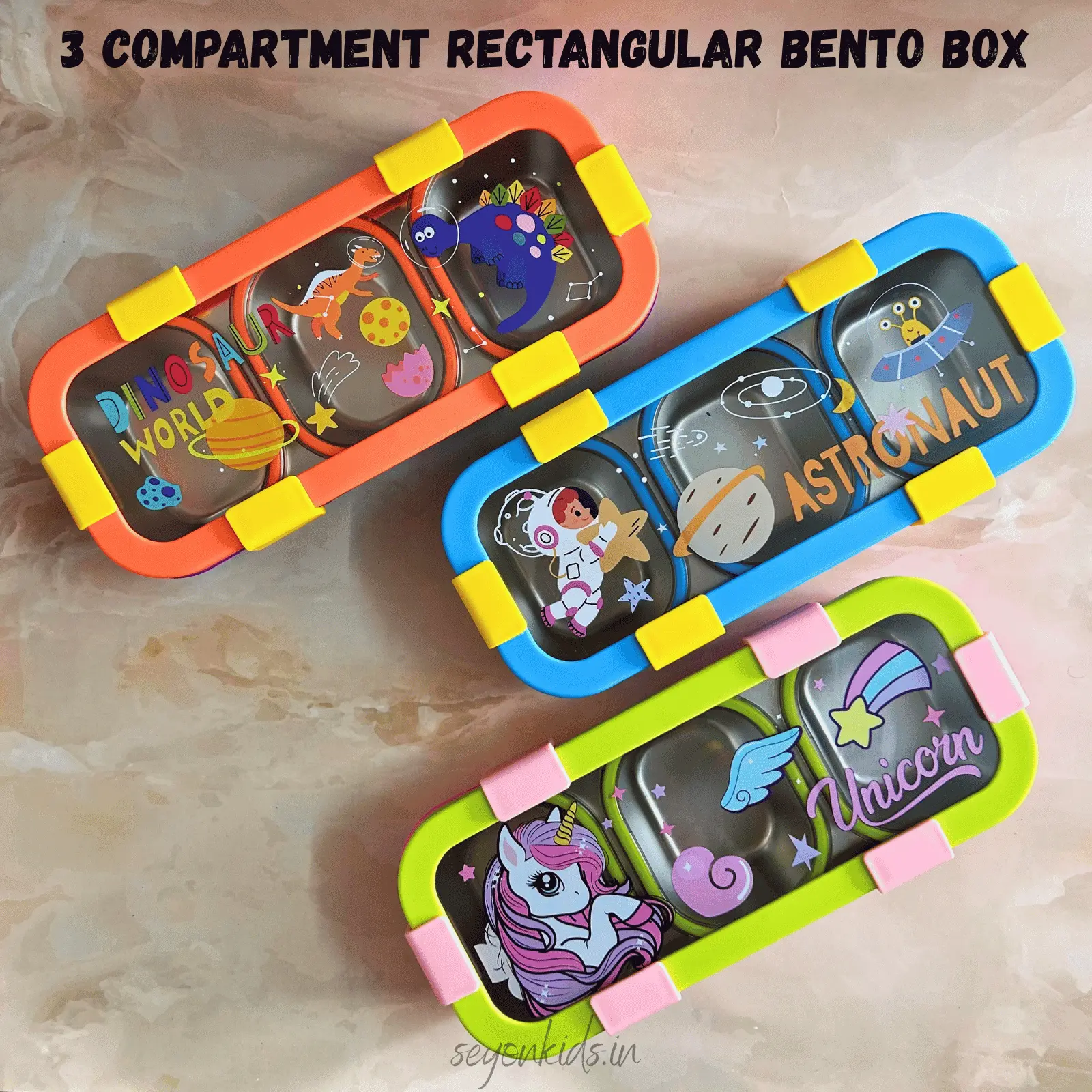 3 Compartment Rectangular Bento - Printed