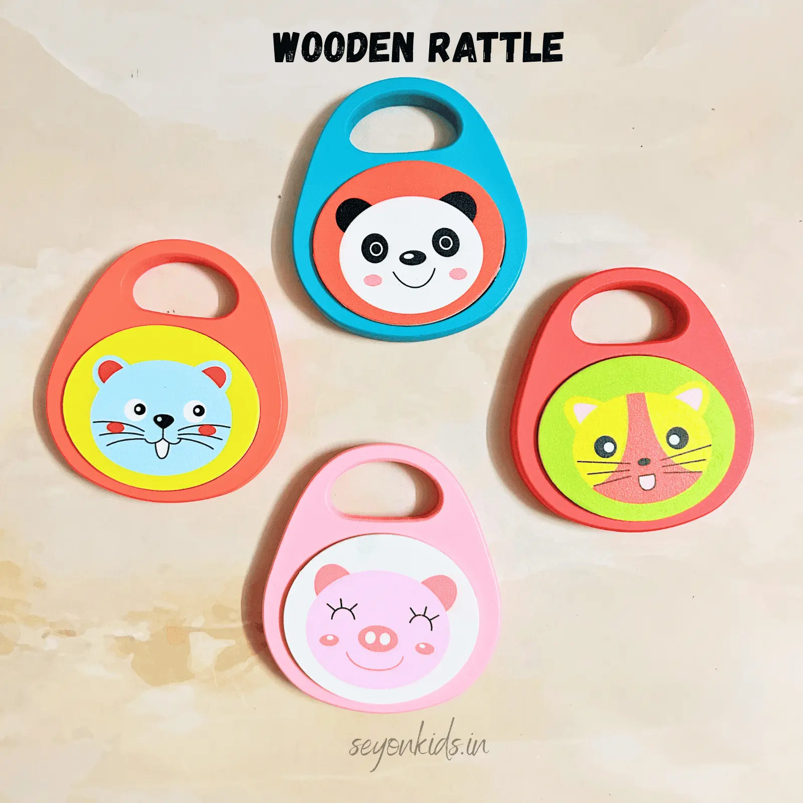 Animal Face Wooden Rattle